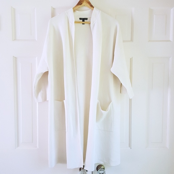 Kimono EILEEN FISHER 1X Rye Lavabile Elasticizzato - Giacca Collo Alto In Crepe, Marrone, Taglia Plus - Foto 2